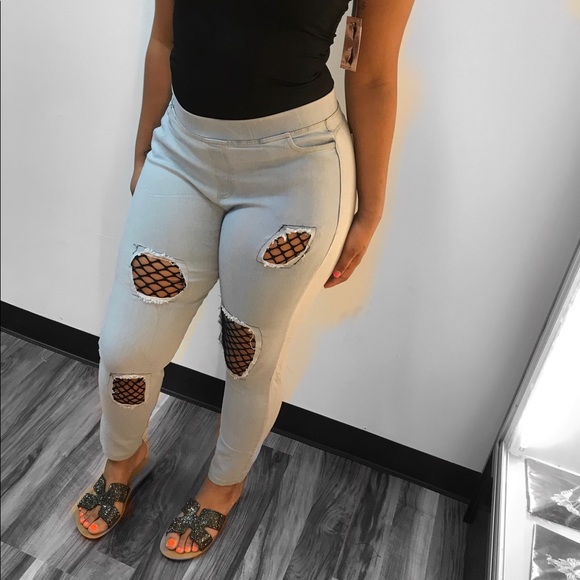 SHOPICANDIES.COM Denim - ‼️ Black Net Insert Waist Band Jean Jeggings